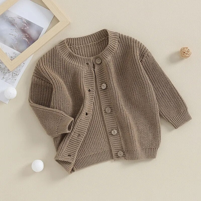 Baby Boys Girls Button Up Sweater Solid Color Loose Long Sleeve Knitwear Cardigan