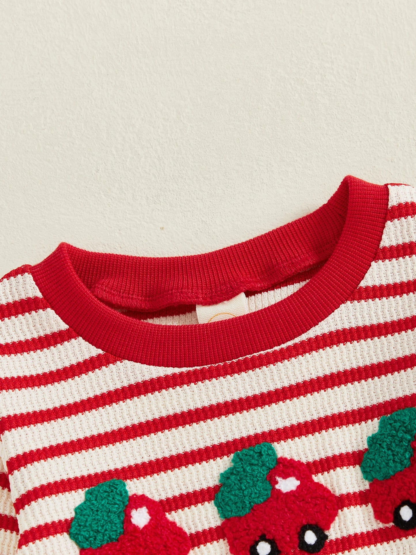 Baby Toddler Girls Boys 2Pcs Christmas Outfit Car Truck Tree Embroidered Striped Crew Neck Long Sleeve Pullover Top and Pants 2Pcs Jogger Set