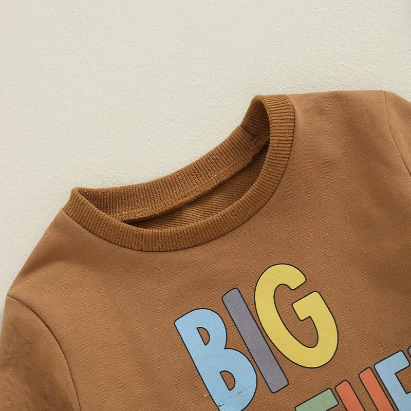 Toddler Kids Boys Big Brother Long Sleeve Crew Neck Letters Print Pullover Casual Fall Top