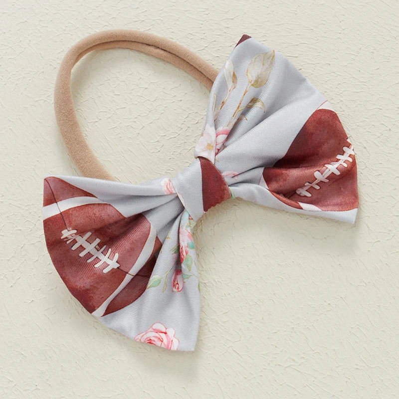 Baby Girl 2Pcs Fall Outfit Long Sleeve Football Flower Print Jumpsuit Zipper Romper with Headband Bow Set