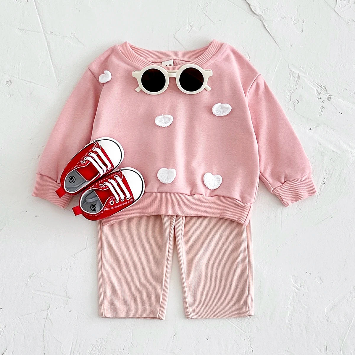 Baby Toddler Boys Girls 2Pcs Flower / Star / Cloud Long Sleeve Crewneck Top + Pants Jogger Set Outfit