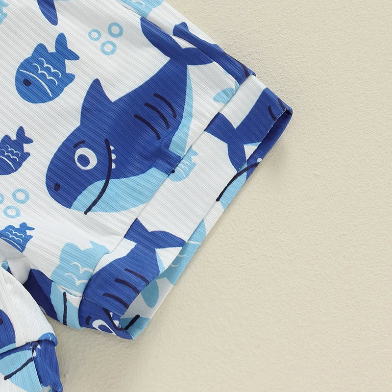 Baby Toddler Boys 2Pcs Summer Outfit Cartoon Shark Print Round Neck Tank Top with Elastic Waist Shorts Set