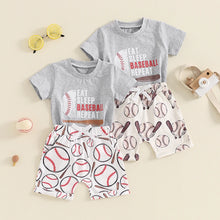 Load image into Gallery viewer, Baby Toddler Boys 2Pcs Eat Sleep Baseball Repeat Outfit Baseball Letter Print Short Sleeve Top and Elastic Shorts Clothes Set
