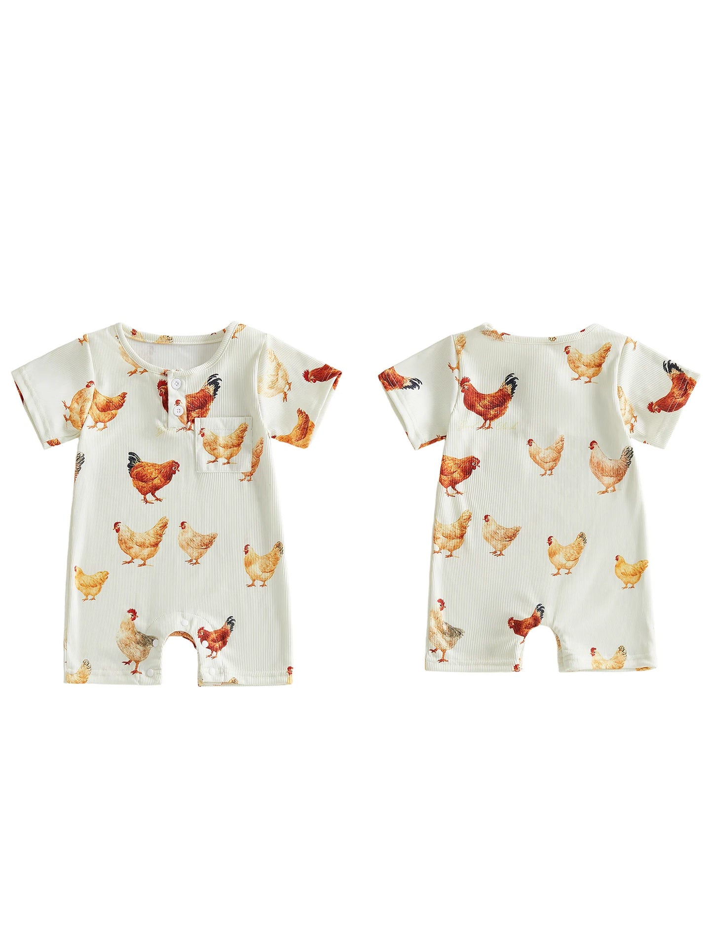 Baby Boys Jumpsuit Short Sleeve Crew Neck Chicken Print Summer Romper Clothes for Casual Daily