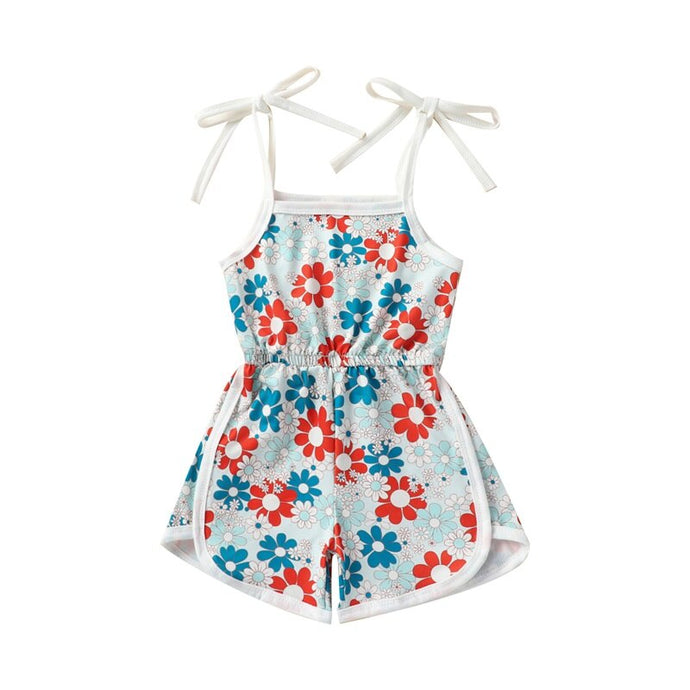 Toddler Baby Girls Summer Romper Tank Floral Print Tie Strap Jumpsuit Shorts