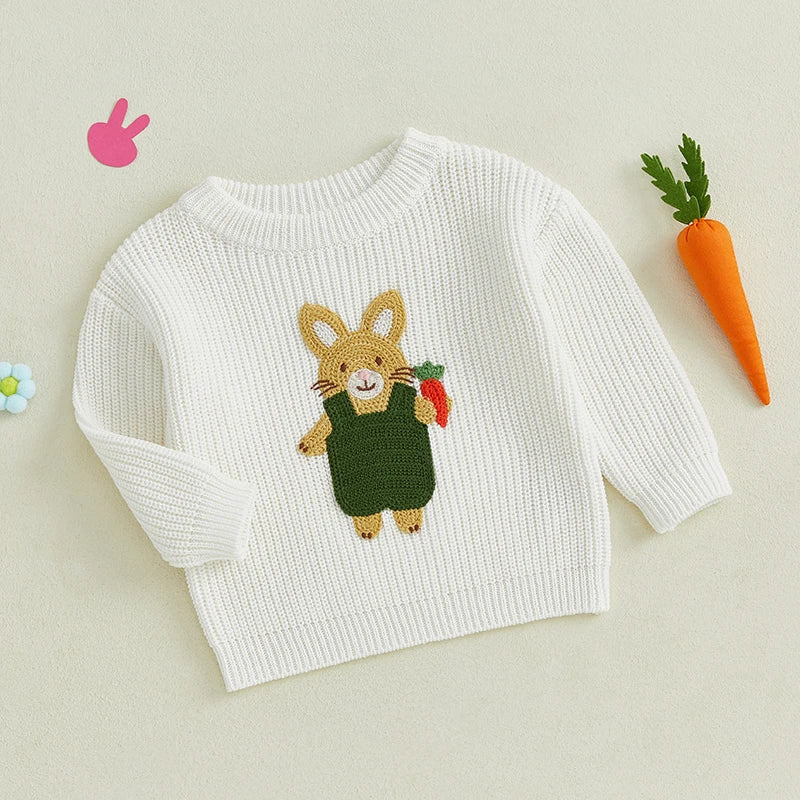 Baby Toddler Kids Girls Boys Pullover Sweater Casual Long Sleeve Easter Bunny Rabbit Embroidery Knitwear Knit Top