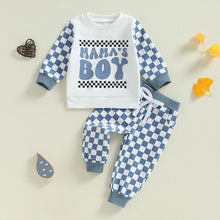 Load image into Gallery viewer, Baby Toddler Boys 2Pcs Mama&#39;s Boy Outfit Long Sleeve O Neck Letter Checker Print Top Drawstring Pants Set
