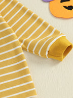 Baby Toddler Girls Boys 2Pcs Halloween Pajamas Set Long Sleeve Embroidery Pumpkin Ghost Top with Striped Pants Sleepwear