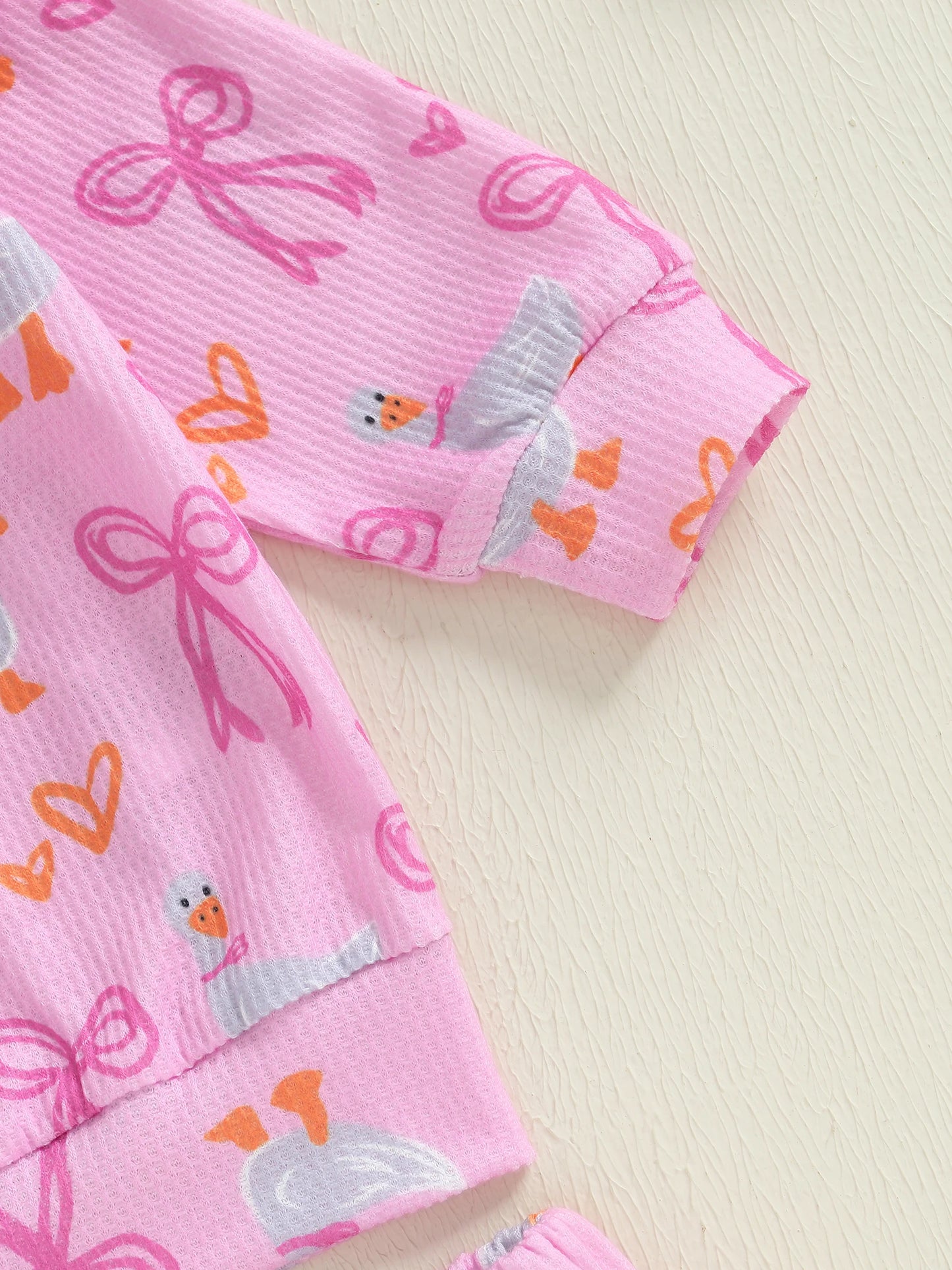 Baby Toddler Girls 2Pcs Fall Outfit Goose Bow Print Long Sleeve Round Neck Pullover Elastic Waist Pants Jogger Set