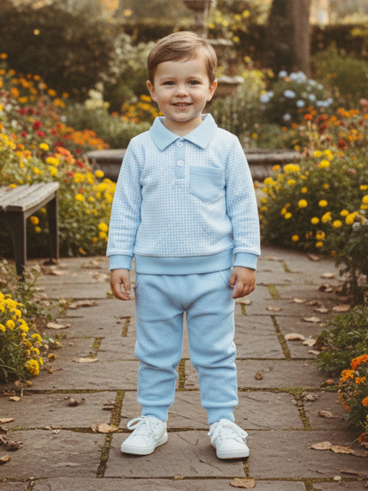 Baby Toddler Boys 2Pcs Outfit Long Sleeve Plaid Collared Top + Jogger Pants Set