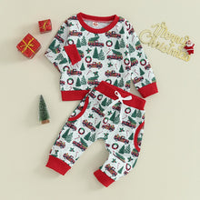 Load image into Gallery viewer, Toddler Baby Girls Boys 2Pcs Outfit Christmas Car Tree Print Long Sleeve Top + Elastic Pants Set
