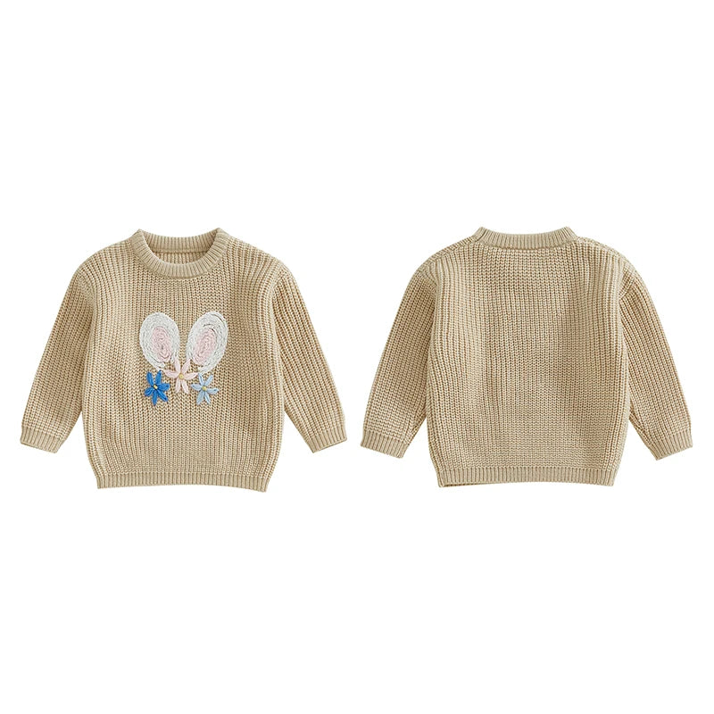 Baby Toddler Kids Girl Boy Children Bunny Rabbit Ears Flowers Bowtie Sweater Easter Clothes Long Sleeve Casual Knit Pullover Top