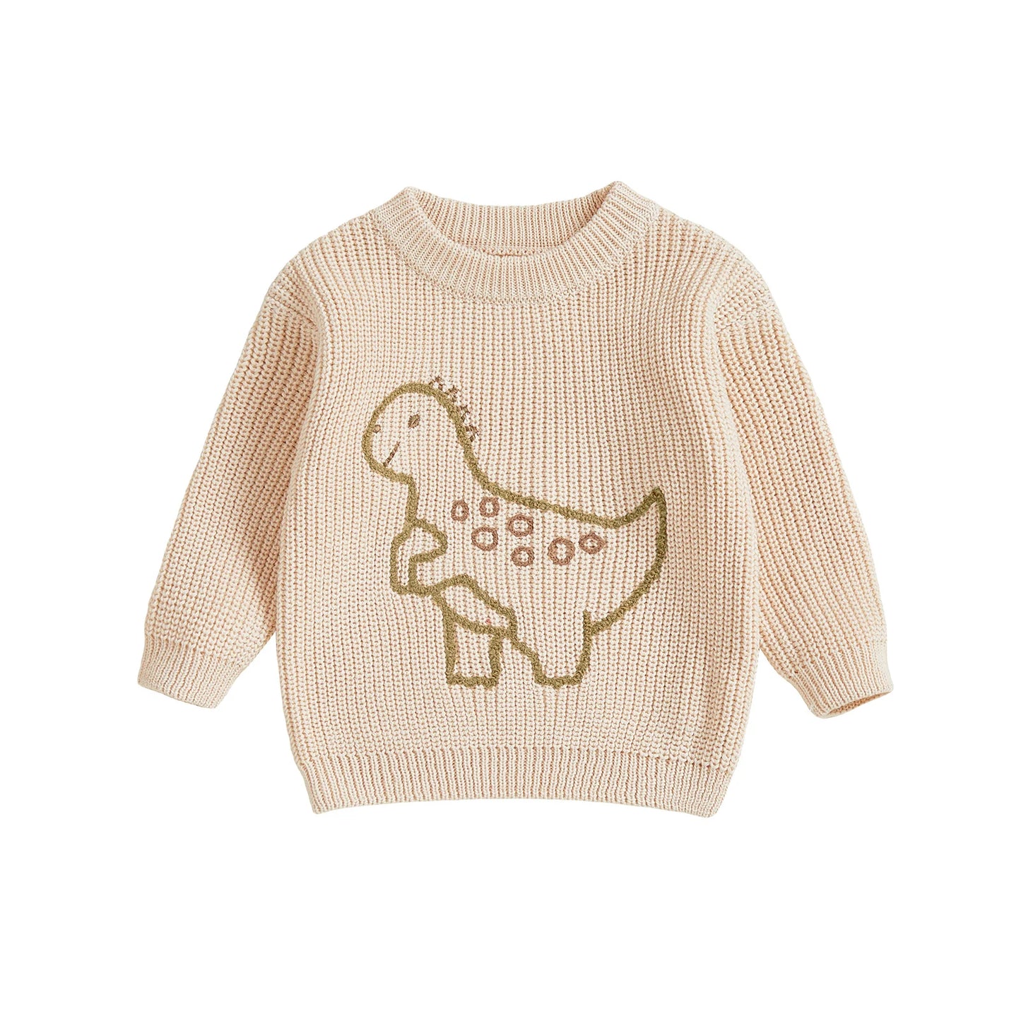 Baby Toddler Boy Sweater Long Sleeve Crew Neck Dinosaur Embroidery Knit Tops Comfortable Pullover
