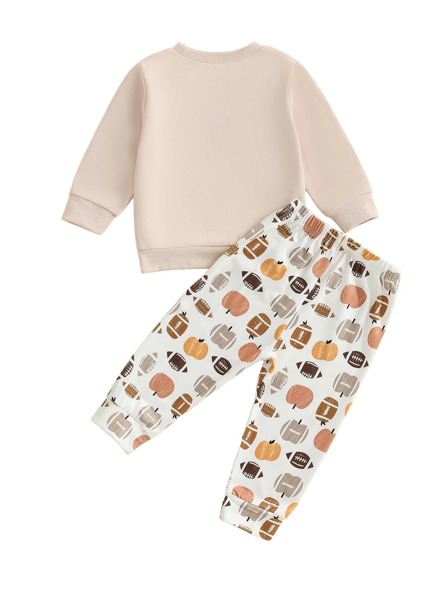 Baby Toddler Boys 2Pcs Game Day Fall Set Long Sleeve Football Embroidery Pullover Top and Pumpkin Print Pants Outfit