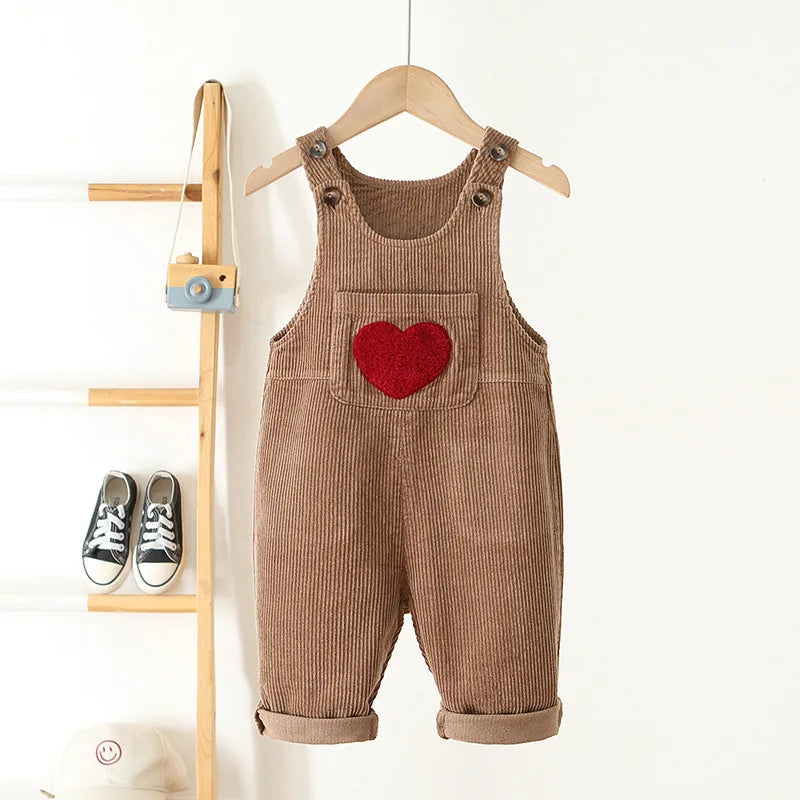 Corduroy Heart Print Jumpsuit Romper