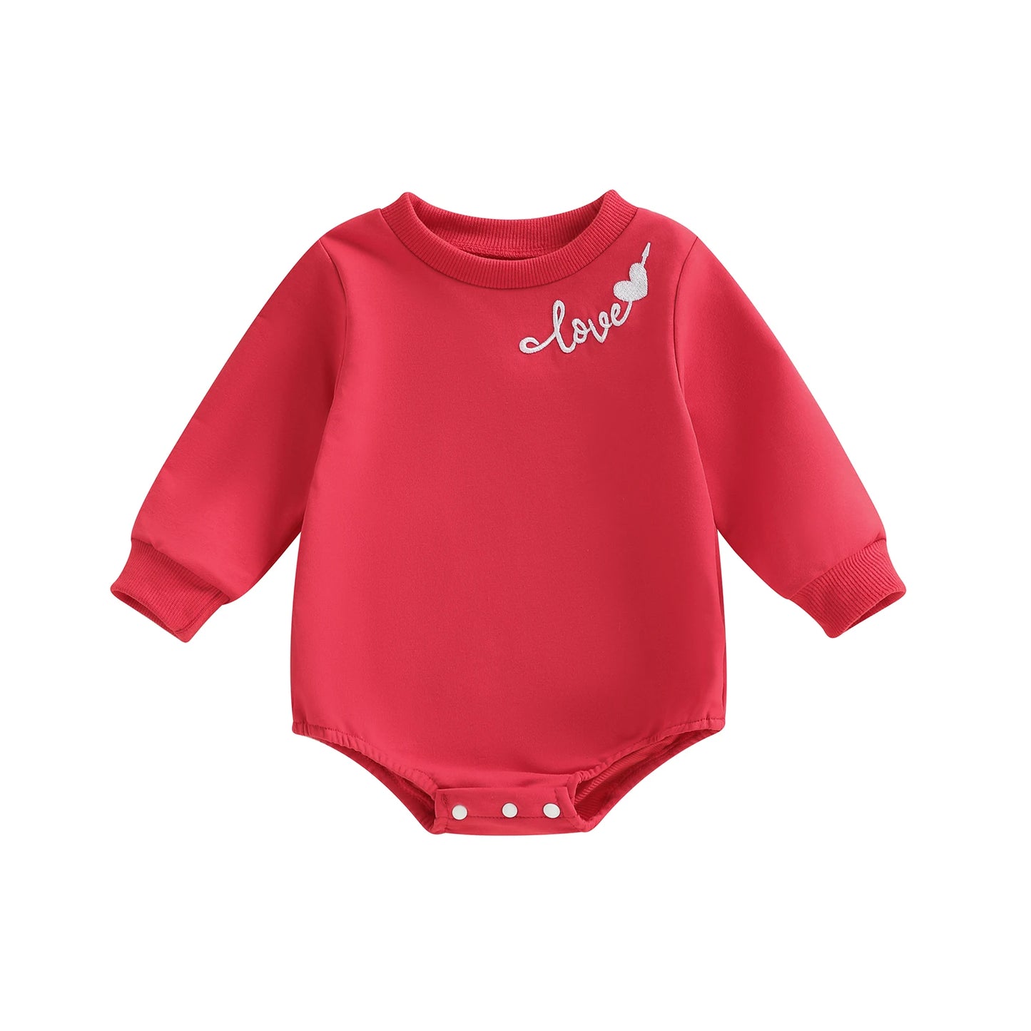 Baby Boys Girls Valentine's Day Bubble Romper Cute Fashionable Letters Love Heart Embroidery Long Sleeve Jumpsuit
