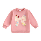 Baby Toddler Girls Long Sleeve Top Pom Pom Ball Bow Print Crewneck Pullover Winter Fall Clothes