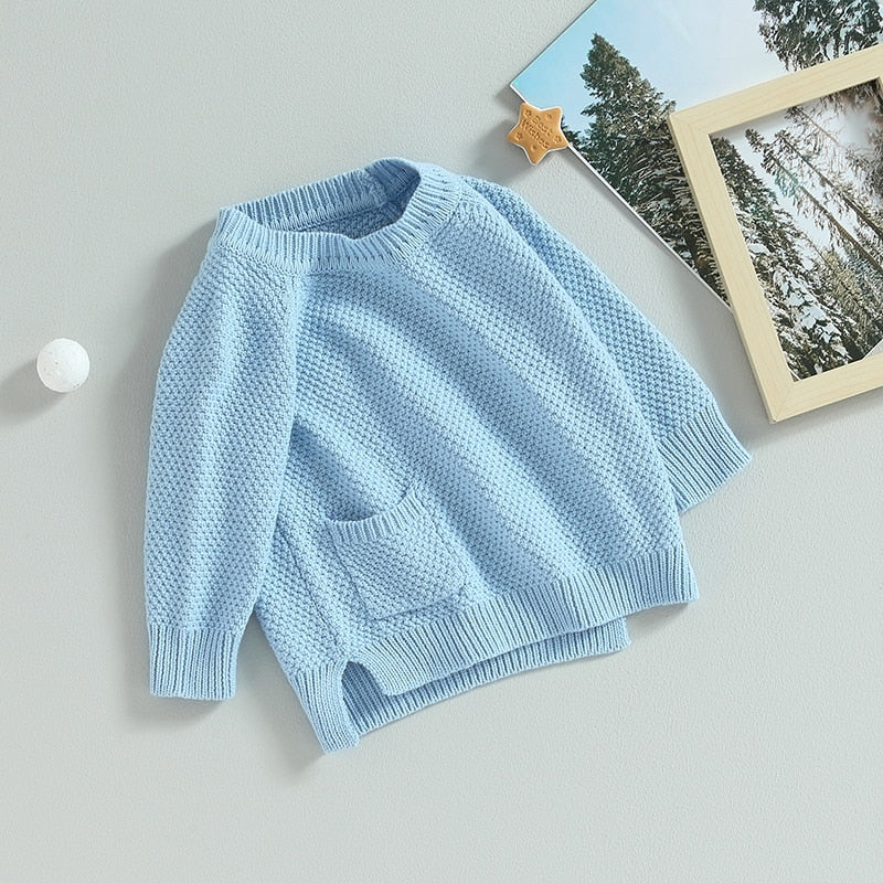 Baby Boy Girl Knitted Sweater Warm Long Sleeve Pullover with Pocket Autumn Knitwear