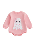 Newborn Baby Girls Halloween Sweatshirt Romper Casual Ghost Print Long Sleeve Jumpsuits Infant Fashion Clothes