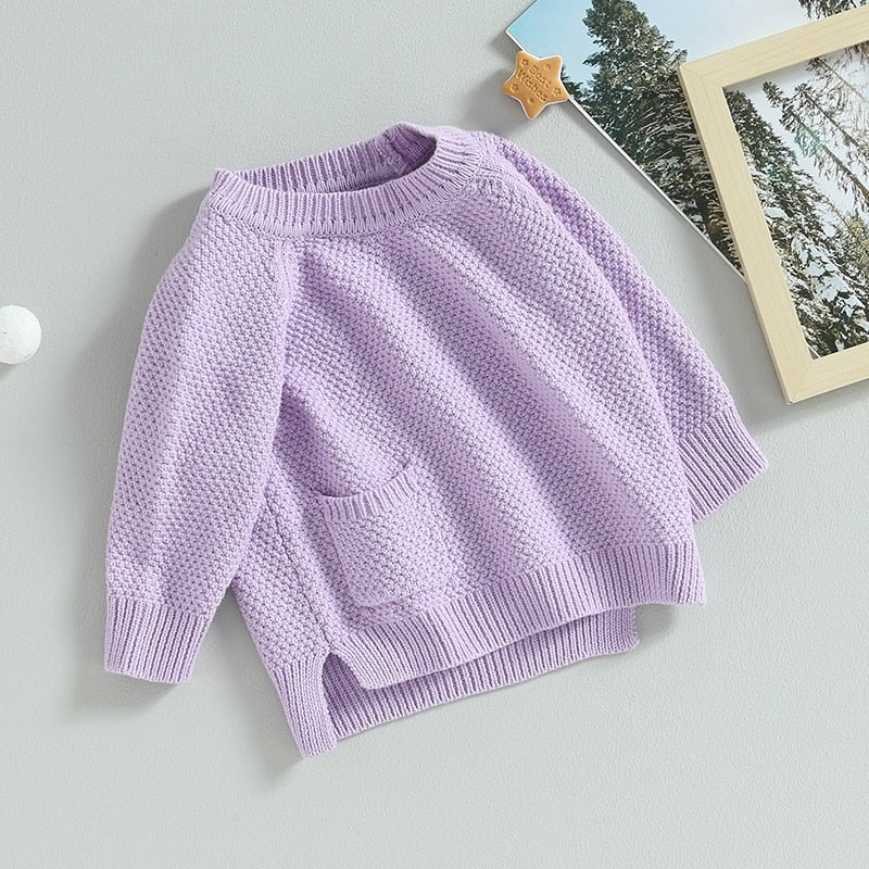 Baby Boy Girl Knitted Sweater Warm Long Sleeve Pullover with Pocket Autumn Knitwear