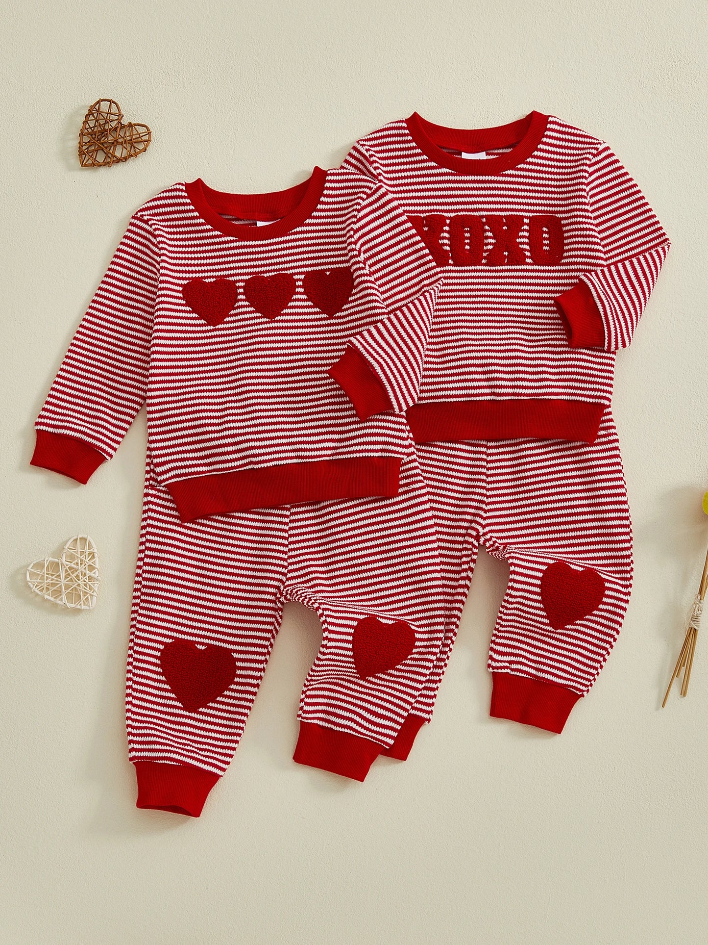 Baby Toddler Girls Boys XOXO Jogger Set Long Sleeve Striped Top with Heart Pants Valentines Day Clothes