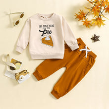 Load image into Gallery viewer, Baby Toddler Boys Girls 2Pcs Pumpkin Pie / I&#39;m Just Here For The Pie Set Letter Pie Print Long Sleeve Round Neck Top Drawstring Pockets Long Pants Outfit
