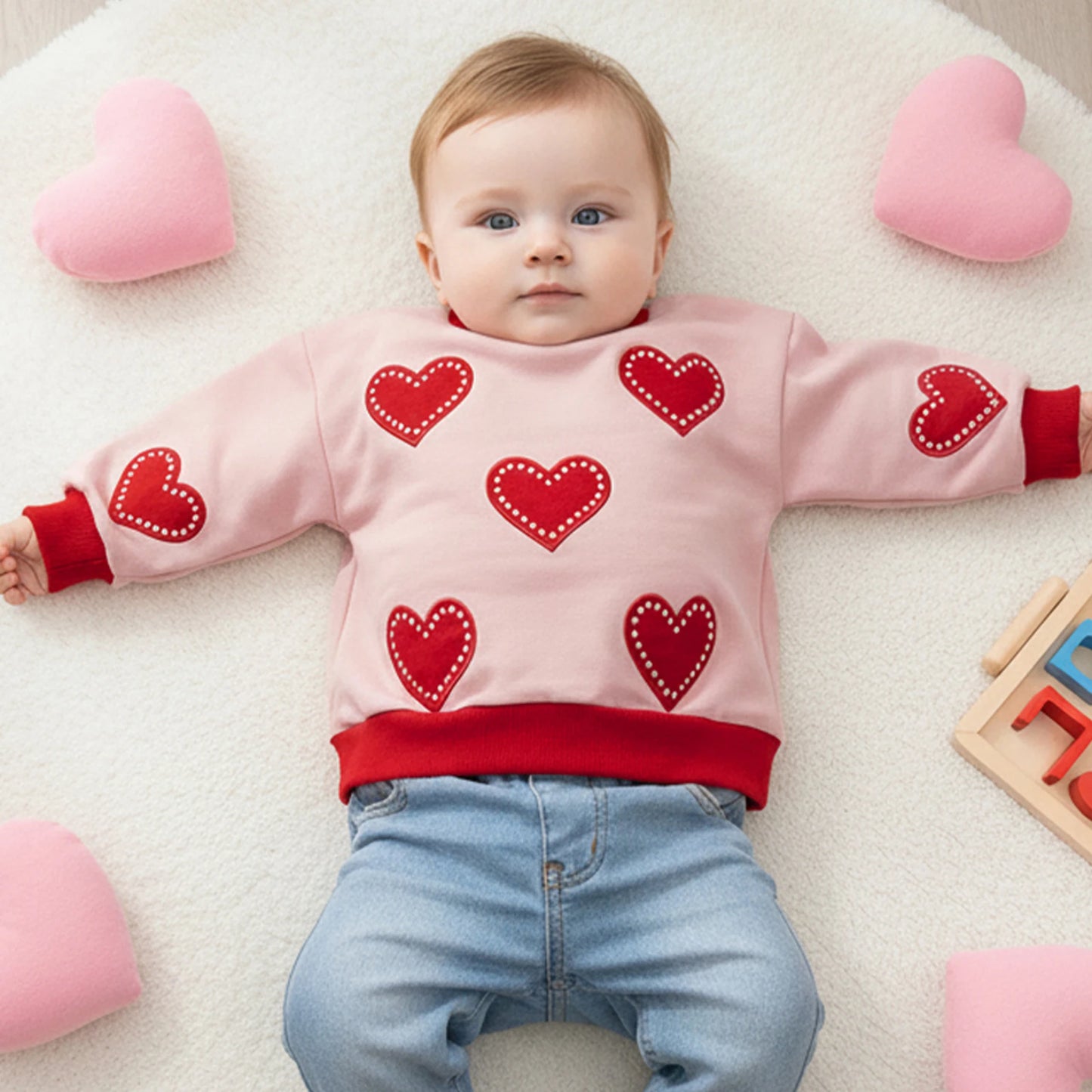 Toddler Girl Valentine s Day Autumn Long Sleeve Crew Neck Heart Print Pullover Top