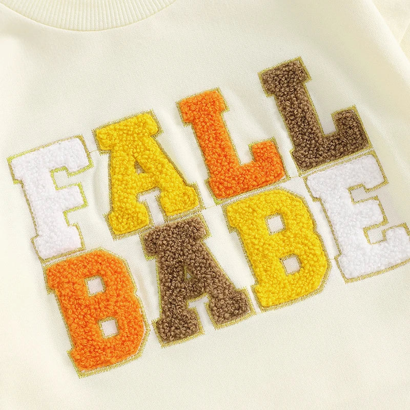 Baby Toddler Boys Girls Fall Babe Long Sleeve Embroidery Letters Fall Crewneck Top