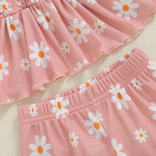 Load image into Gallery viewer, Baby Toddler Girls 3Pcs Outfit Sleeveless Daisy Flower Print Baby Doll Tank Top Shorts Headband Set
