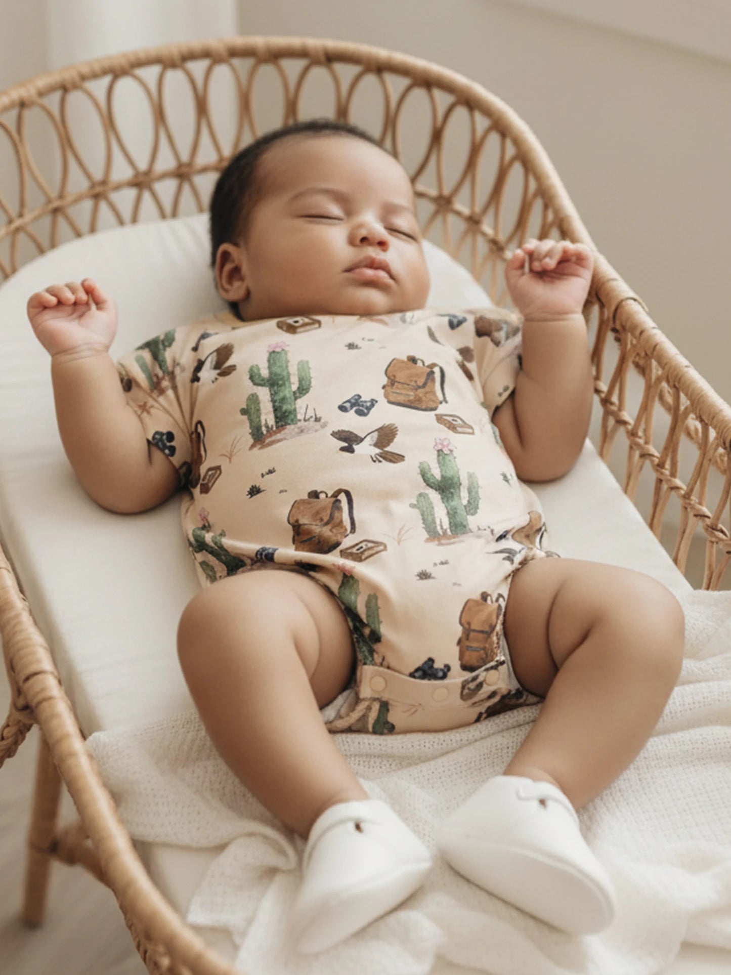 Baby Boy Summer Jumpsuit Cactus Print Short Sleeve Round Neck Romper Cute Bodysuit