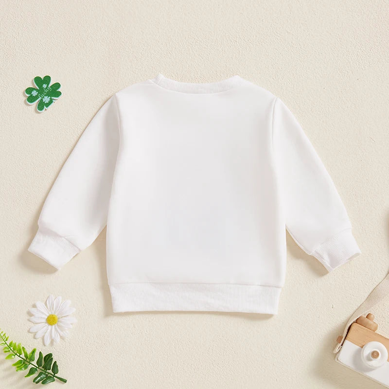 Baby Toddler Girls St. Patrick's Day Irish Bow Four Leaf Clover Embroidery Long Sleeve Pullover Top Casual Spring Clothes