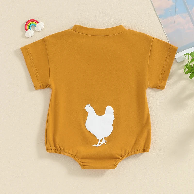 Baby Girls Boys Romper Round Neck Short Sleeve Letter Print Guess What Chicken Butt Print Jumpsuit Outfit