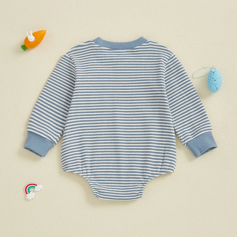 Baby Girls Boys Easter Romper Stripe Bunny Rabbit / Carrot Embroidery Long Sleeve Jumpsuit Bodysuit