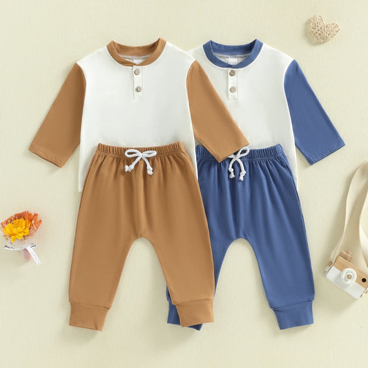 Baby Toddler Boys 2Pcs Outfit Long Sleeve Contrast Color Top Pants Set