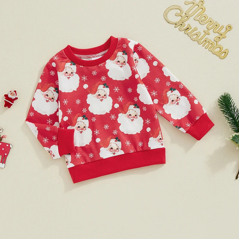 Baby Girls Boys Long Sleeve Crew Neck Santa Claus Print Christmas Top