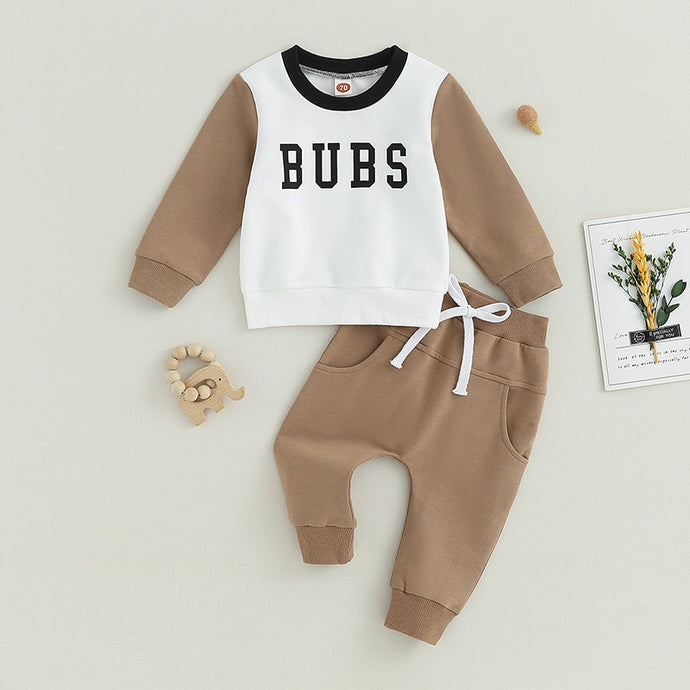 Baby Toddler Boys Girls 2Pcs Fall Outfits Long Sleeve Letter Print Bubs Loose Tops and Pants Set
