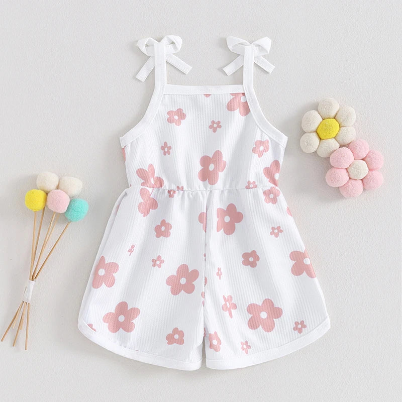 Toddler Baby Girl Romper Sleeveless Tank Top Flower Print Spaghetti Strap Jumpsuit Shorts Summer Clothes