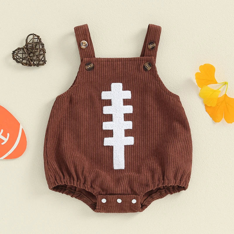 Baby Boys Girls Corduroy Overalls Sleeveless Football Embroidery Romper Fall