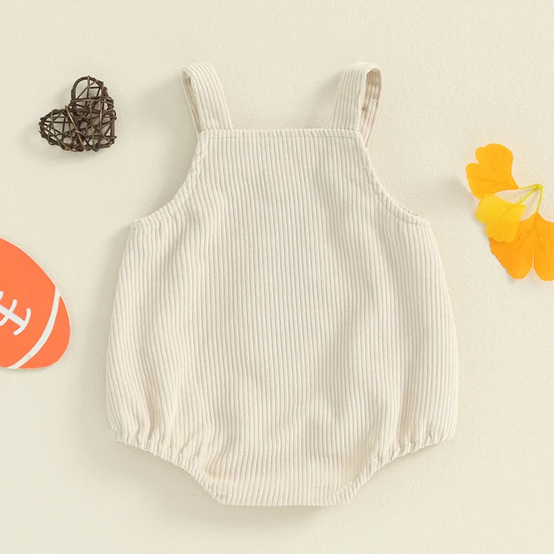 Baby Boys Girls Corduroy Overalls Sleeveless Football Embroidery Romper Fall