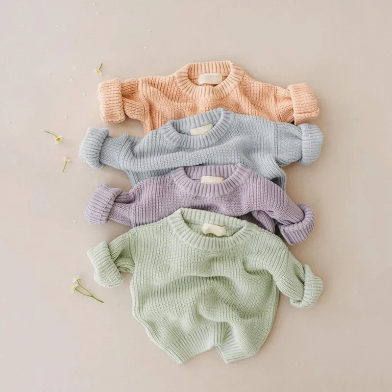 Newborn Baby Sweater Kid Boy Girl Winter Clothes Warm Thick Knit Pullover Top Infant Long Sleeve Basic Knitwear Outfit