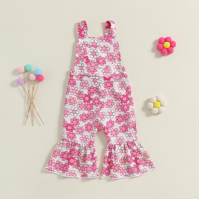 Baby Toddler Girls Romper Jumpsuit Strawberry / Flower Print Sleeveless Overalls Flare Pants with Pocket Jumpsuit