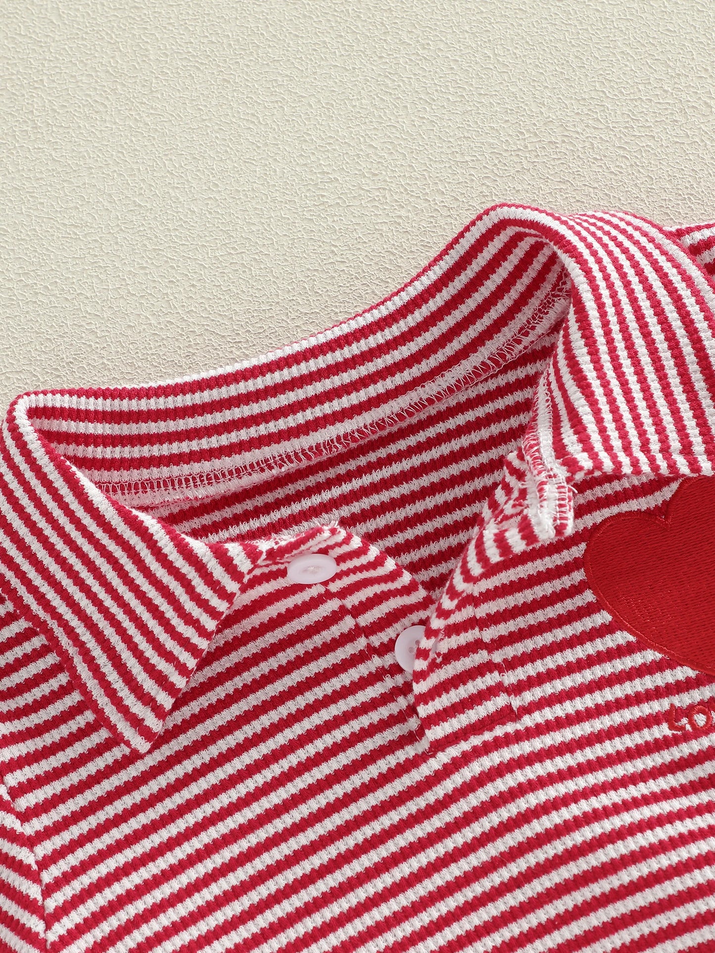 Baby Toddler Valentine's Day Long Sleeve Turn-down Collar Striped Embroidery Heart Top