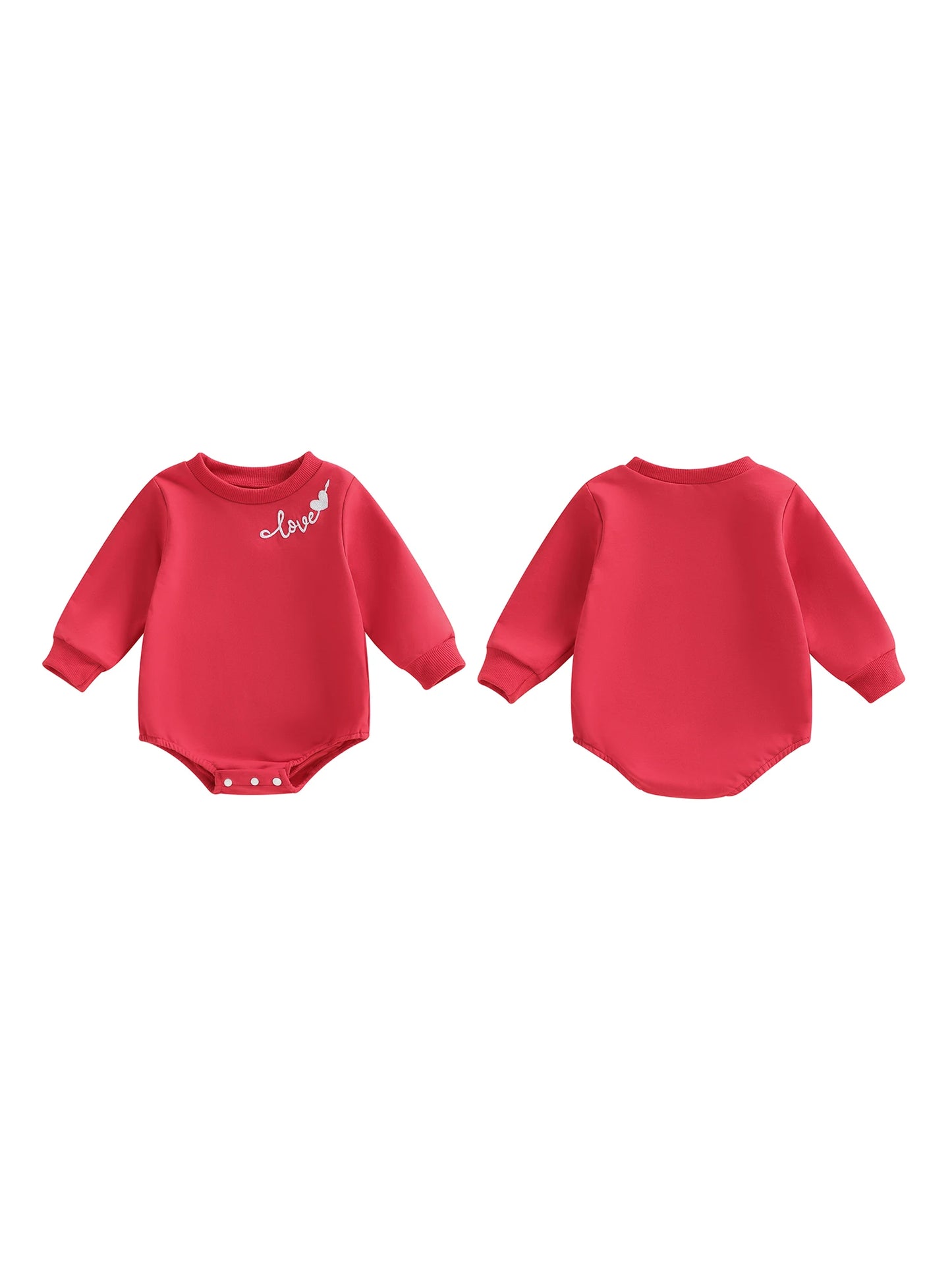 Baby Boys Girls Valentine's Day Bubble Romper Cute Fashionable Letters Love Heart Embroidery Long Sleeve Jumpsuit