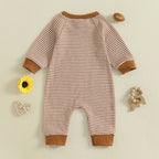 Baby Boy Fall Football Romper Casual Stripe Print Long Sleeve Game Day Jumpsuit
