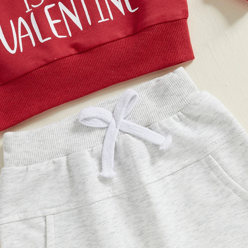 Baby Toddler Boys Girls 2Pcs Mommy Is My Valentine Valentine's Day Outfit Letter Print Long Sleeve Crewneck Top and Elastic Pants Jogger Set Valentines