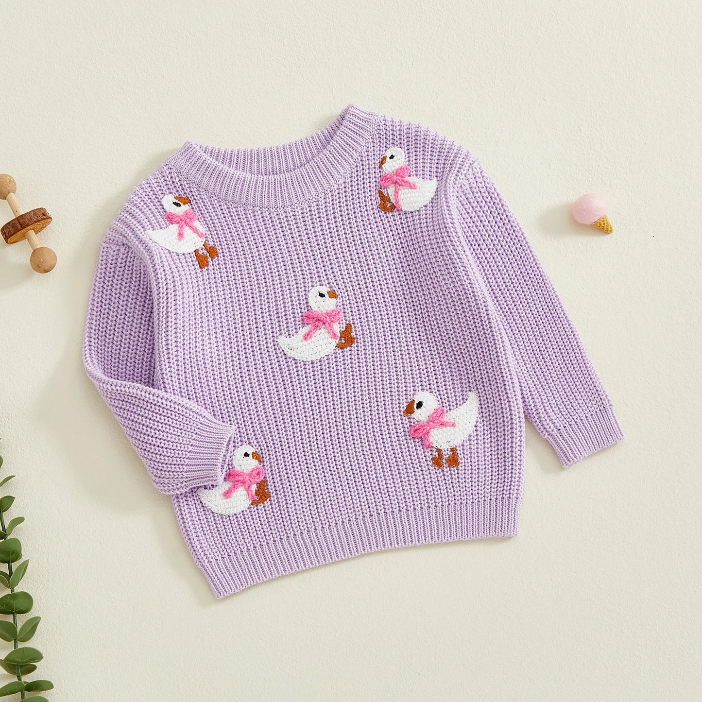 Baby Toddler Girls Sweater Long Sleeve Crew Neck Cute Duck Soft Warm Winter Sweater Clothes