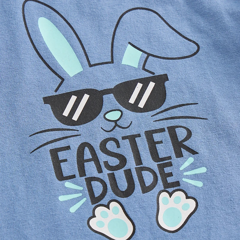 Baby Toddler Boys 2Pcs Outfits Easter Bunny Rabbit Sunglasses Easter Dude Letters Print Short Sleeve T-Shirt and Elastic Shorts Clothes Set