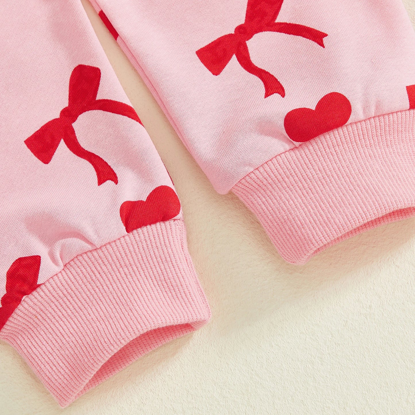 Baby Toddler Girls 2Pcs Valentines Day Outfit Heart Bow Print Long Sleeve Top and Pants Jogger Set
