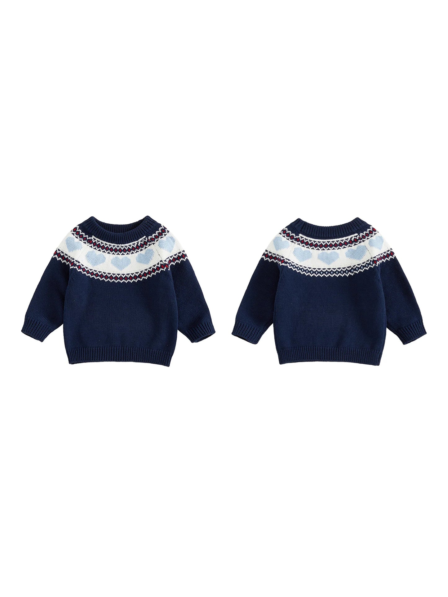 Baby Toddler Boy Girl Valentine's Day Sweater Heart Pattern Crewneck Long Sleeve Pullover Chunky Knit Top