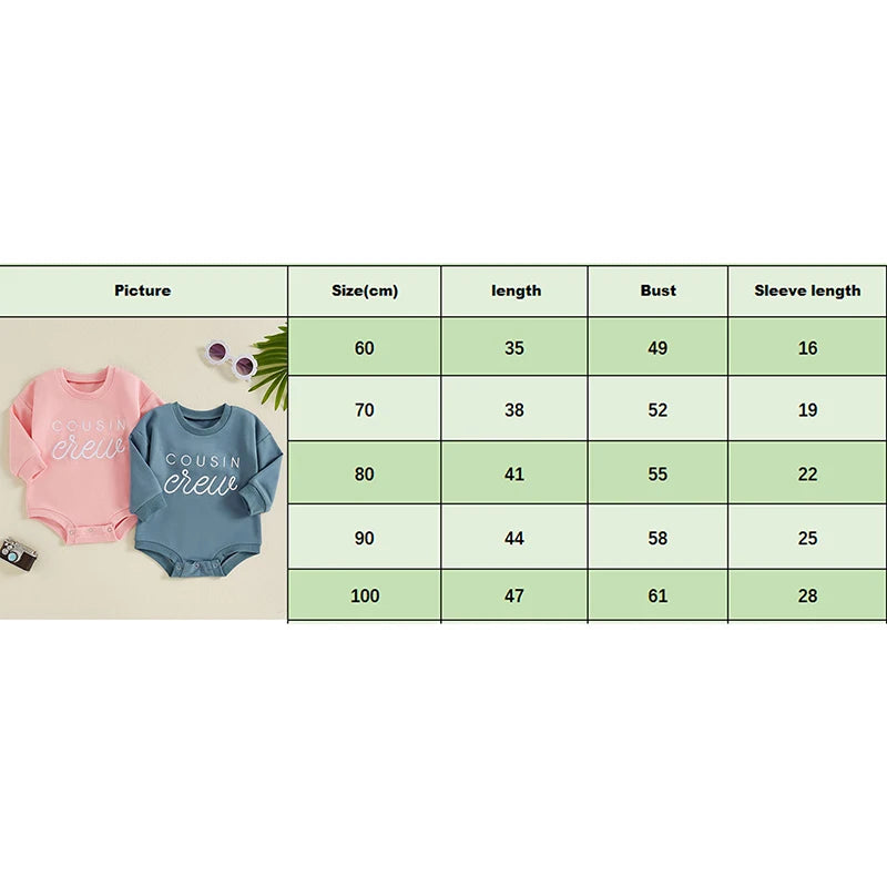 Baby Girl Boy Cousin Crew Romper Letter Embroidery Baby Long Sleeve Jumpsuit Cute Matching Family Clothes